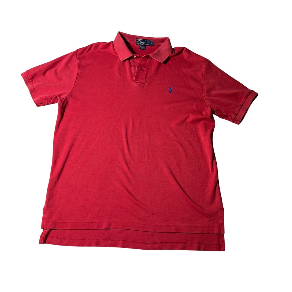 Polo Ralph Lauren Mens Large Red Short Sleeve Cotton Polo Shirt Blue Pony Logo